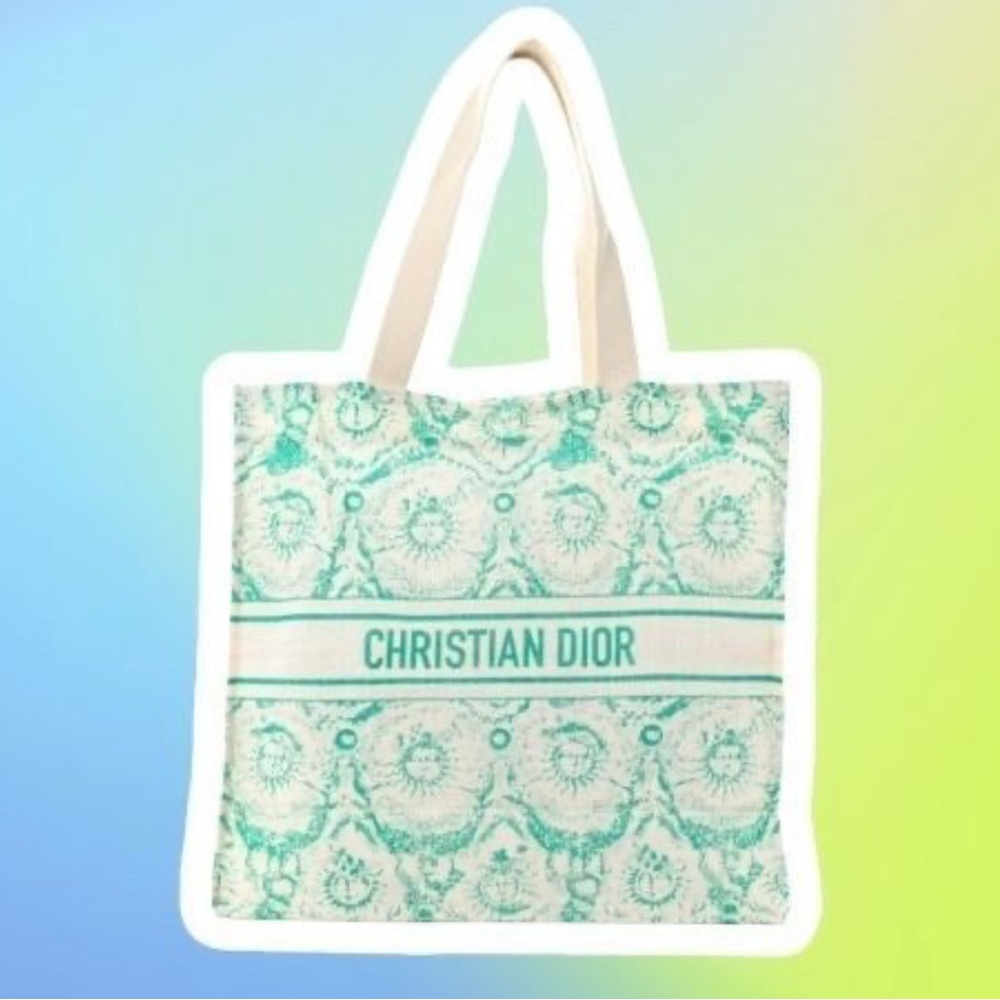 Dior Green and White Floral Tote Bag